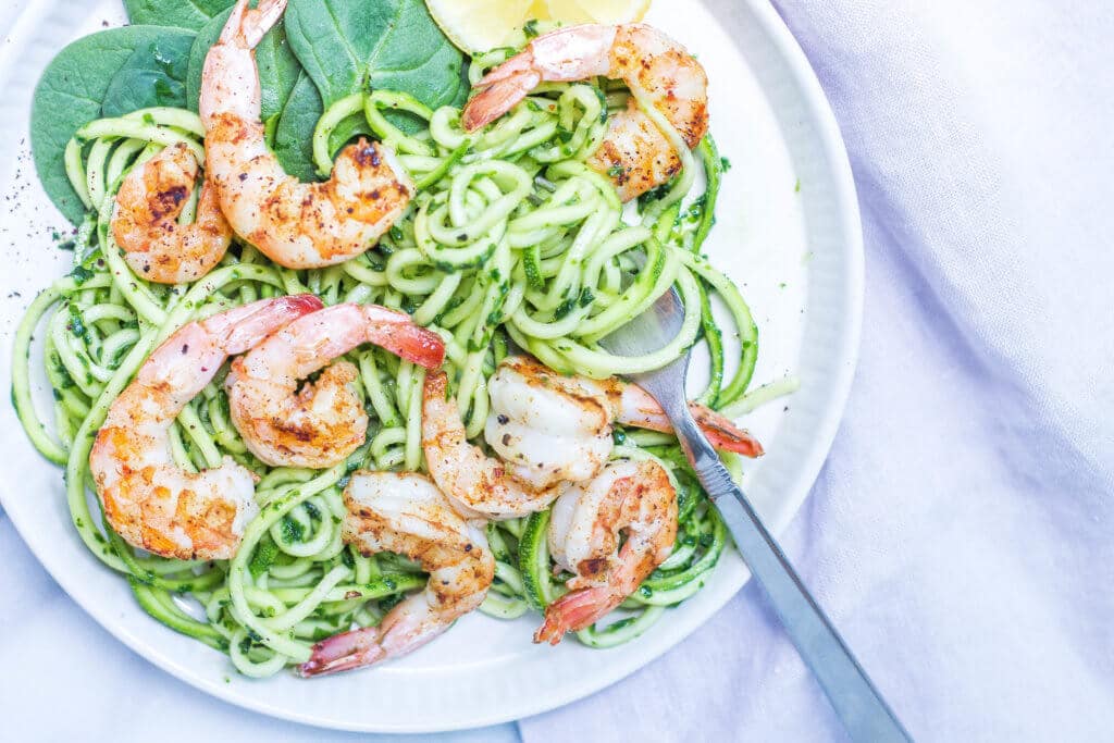 Grilled Shrimp with Spinach Pesto Zoodles (AIP, Paleo, Gluten-free) via Food by Mars on the Be Well Blog