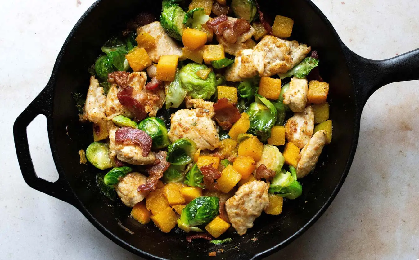 One Pan Chicken and Veggies with Bacon Recipe via Food by Mars (Whole30, Paleo)