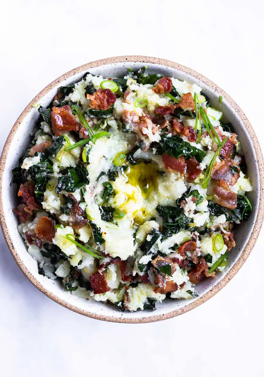 Paleo Mashed Cauliflower + Parsnip Colcannon with Bacon (AIP, Whole30) via Food by Mars