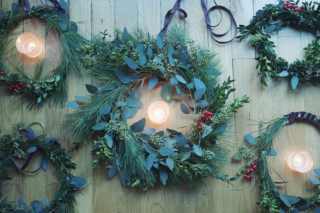 Winter Solstice wreaths made at home