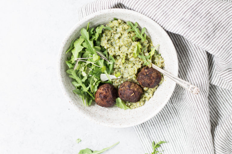 Easy Meatballs & Grain-free Pesto Risotto (AIP, Paleo, Low FODMAP friendly)