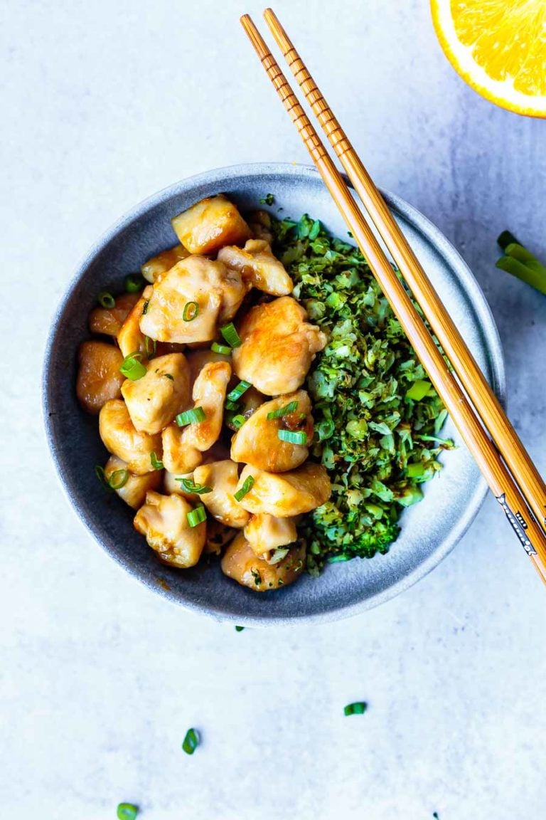 paleo, gluten-free orange chicken with broccoli rice
