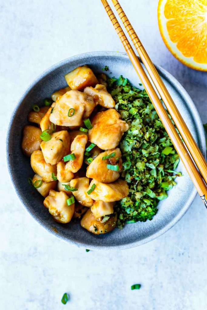 gluten-free orange chicken with broccoli rice
