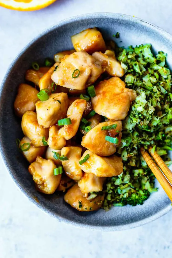 paleo, gluten-free orange chicken with broccoli rice
