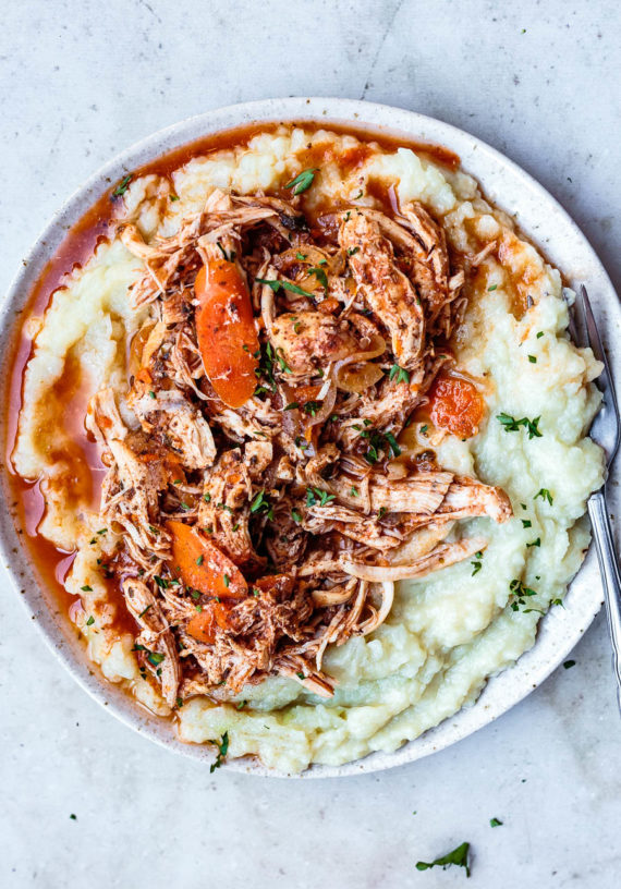 Instant Pot Greek Chicken Stew with Mashed Cauliflower (Paleo, AIP, Whole30, low-carb)