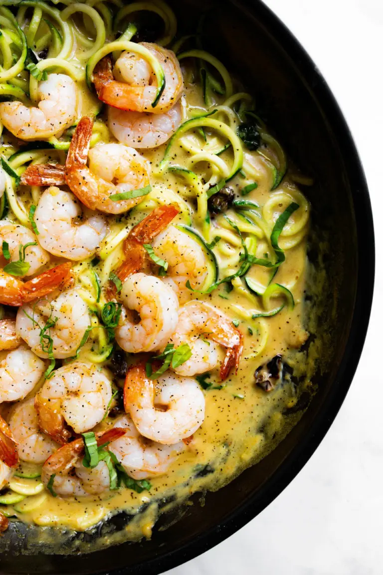 creamy shrimp over zoodles