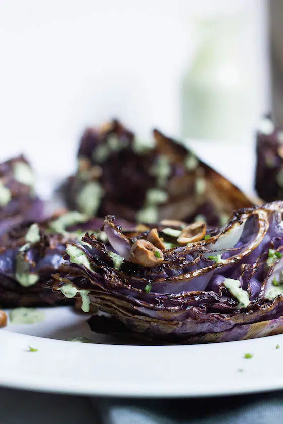 Roasted Cabbage with Vegan Green Goddess Dressing