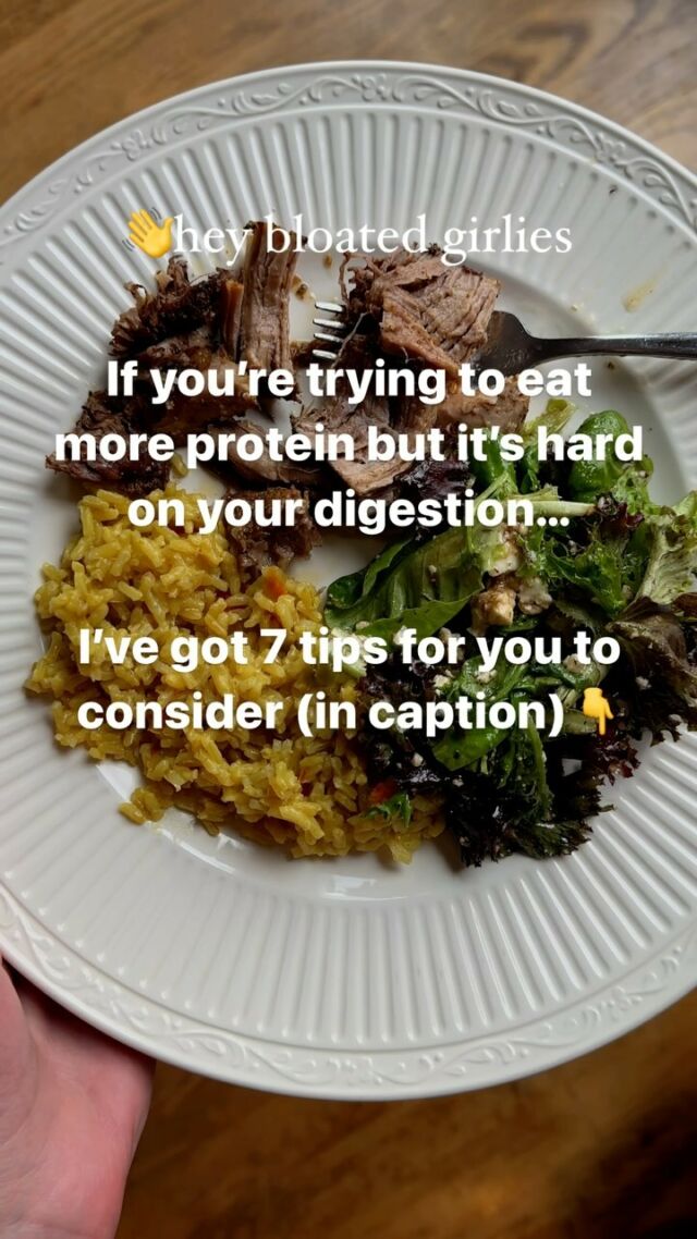 TIPS BELOW👇

1. Source it well - better quality animal protein makes a big difference - one of my favorite places to order from is @grassrootscoop 
2. Go for ground or chopped/pulled meats so it’s easier to chew
3. Tenderize it: Fresh pineapple juice and fresh ginger as a meat marinade can help breakdown the connective tissue in meat, making it easier to digest from the natural enzymes (bromelain and zingibain) - plus it’s tasty! 
4. Try digestive enzymes that contain Pepsin
5. If you’re missing a Gallbladder or it’s sluggish (if fat digestion is also hard), you can try Ox Bile as a supplement with meals
6. Eat mindfully! Slow down and chew. 
7. Don’t go too fast… increasing protein intake is a game changer but get your body used to it by going little by little

🙋🏻‍♀️follow @foodbymars for more gut healthy tips and recipes 

#proteinpacked #proteinsources #bloatedbelly #bloated #guthealthforwomen #guthealing #digestiontips #hashimotosdisease