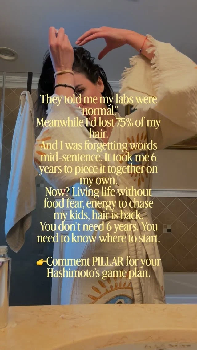 If someone has called your labs “normal” while you feel awful, I see you. You’re not lazy, you’re not losing your mind, and this is not “just stress”.

I had Hashimoto’s/hypothyroidism but my labs weren’t checked properly, I had major gut issues: parasites, infections, leaky gut, my blood sugar and adrenals were a hot mess even though I was eating “clean”, and my environment and nervous system needed a lot of love to support detox and healing.

What I wish I’d had back then: someone to tell me which piece to work on first. So I made it. 

My free Hashimoto’s Pillar Finder takes 2 minutes and shows you the one pillar your body is asking for first, plus 3 moves for this week.

👉Comment PILLAR and I’ll DM you the link.

#hashimotos #foodsensitivities #guthealth #hypothyroid #hashimotosthyroiditis
