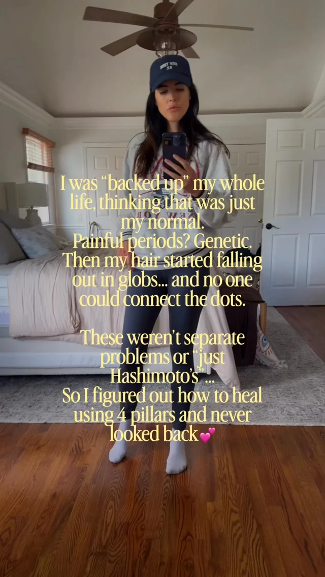 Constipation… painful periods… 6mo pregnancy bloat by dinner… and a sluggish thyroid leading to hair shedding and thinning. Tail as old as time, too bad I didn’t know that years ago?!?!

You have ONE body, it’s always connected. 
👉A sluggish thyroid slows your gut down.
👉A slow gut with low stomach acid can’t absorb the iron, zinc and protein your hair (and your thyroid) need.
👉You have hormonal symptoms that feel like a mystery to solve bc it’s all entangled with slow detox/clearance of excess hormones and further feeding the beast of thyroid imbalances.

So you try elimination diets, take the biotin, and still feel stuck. It’s not what you eat, it’s what you absorb.

Digestion was just one of the pillars I had to fix to get into remission.

👉Comment PILLAR and I’ll send you my free Hashimoto’s Pillar Finder so you can see which pillar is keeping you stuck.

#hashimotos #hashimotosdisease #hashimotoshairloss #thyroidhealth #guthealth